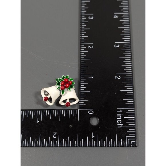 Vintage Christmas Bell Pin Brooch White Metallic Red holly Berry - Picture 8 of 8